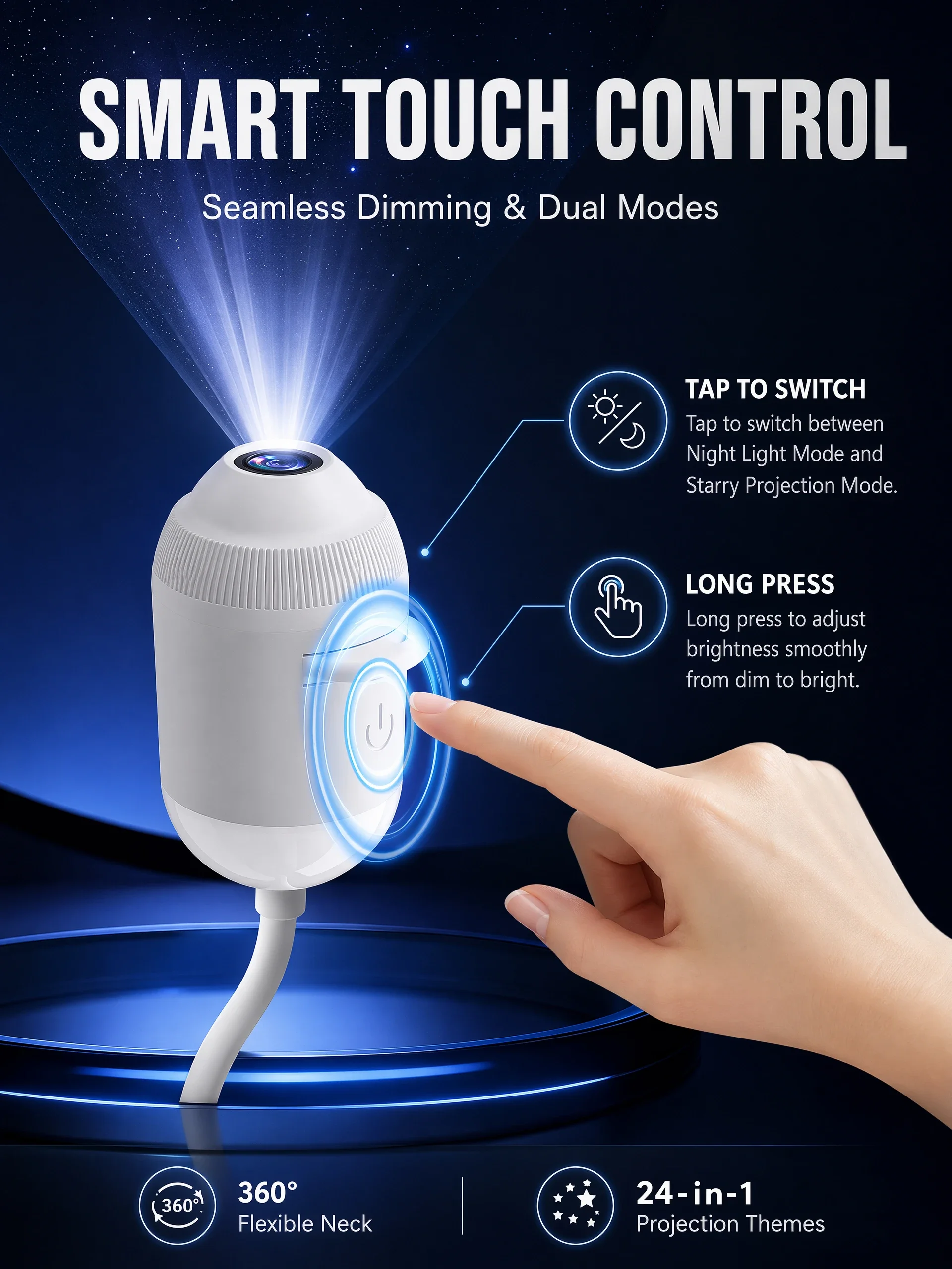 USB-Sternenprojektor-Licht 24-in-1 mit Touch-Steuerung, flexibler Schlauch, Auto-Dach-Galaxie-Nachtlicht für Schlafzimmer, Auto-Atmosphärenlampe – Detail 3