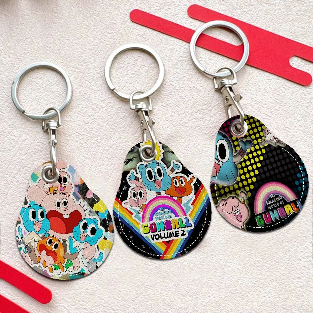 

The A-Amazing World Of Gumball Round Keychains For Women PU Leather Blanks Key Rings Ideal For Holiday Gifts And Party Favors