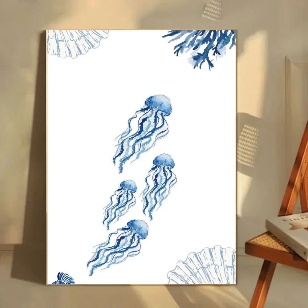 1pc Retro Sea Animal Cyanea Jellyfish Squid Shark Poster Self-adhesive Art Waterproof Paper Sticker Wall Decor