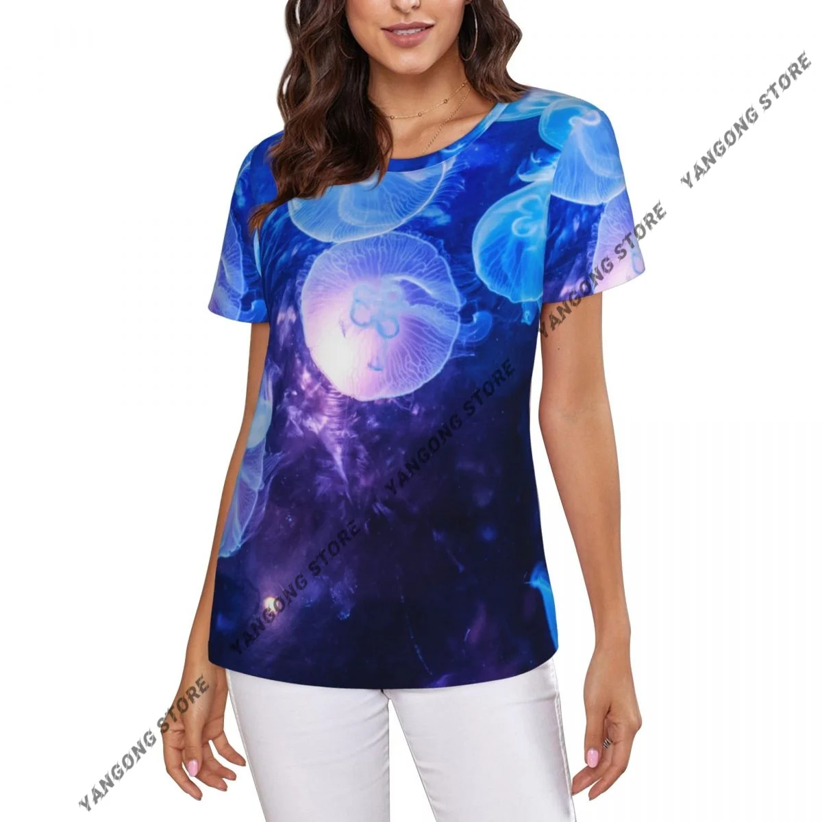 Women's T-shirt ladies casual Jellyfishes Swimming In Aquarium female T-shirt short-sleeved T-shirt summer thin tops