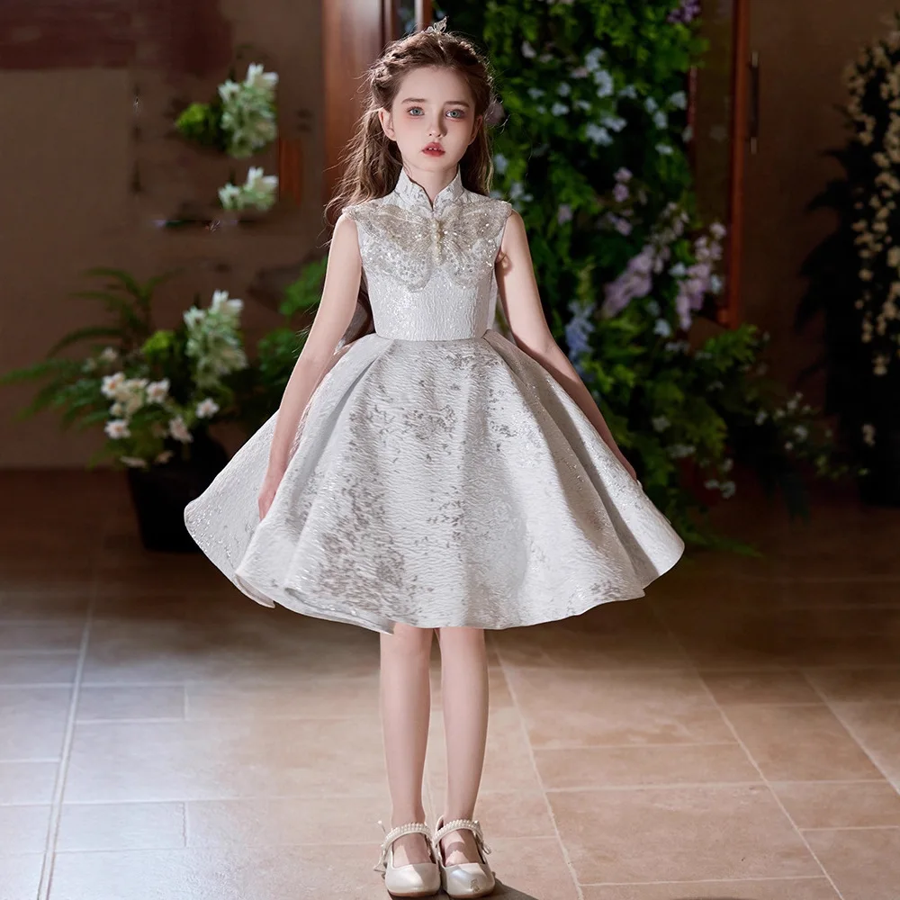 

New Children Performance Outfit Formal Birthday Party Wear Costume Girls Host Short Princess Gown Kids Clothes Piano Recital