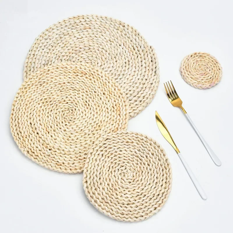 Round Natural Rattan Cup Mat, Hot Pad,  Insulation Placemats, Table Padding, Kitchen Decoration Accessories