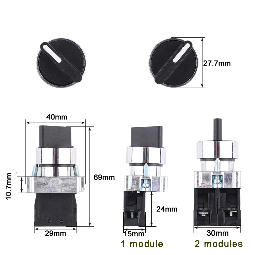 XB2-BD21 BD25 BD33 BD53 BD73 1NO/2NO/1NO1NC 2/3 position Latching self-locking selector push button switch Momentary self-Reset