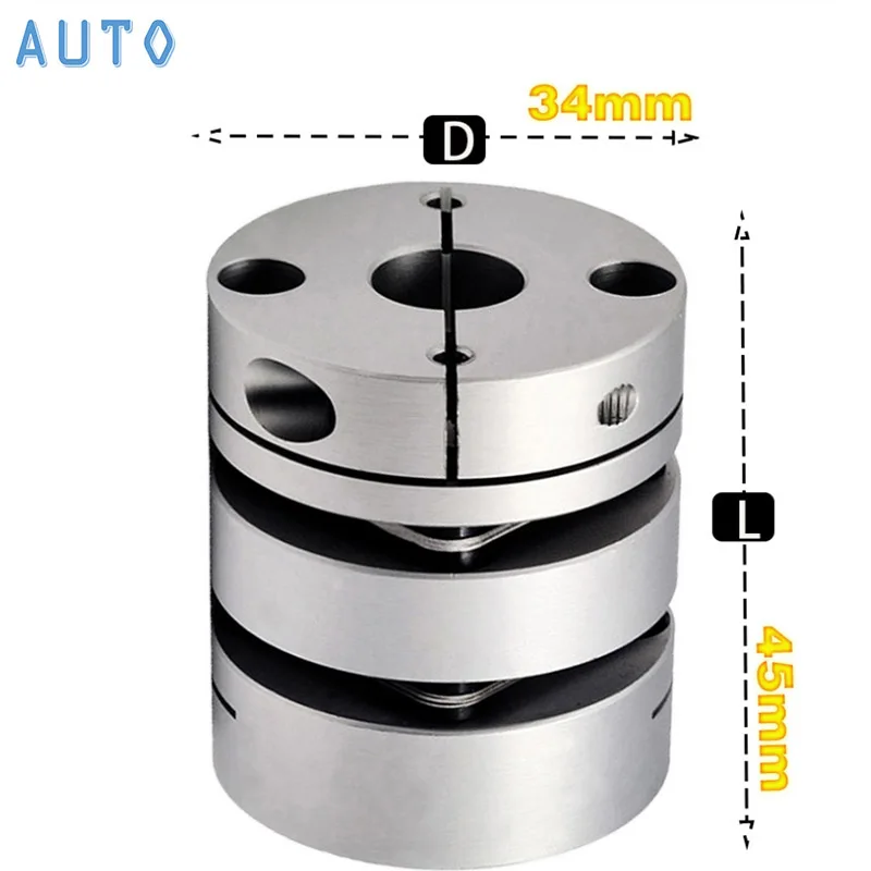 

New D34 L45 Flexible Dual / Double Diaphragm Coupler Coupling Hole 6/6.35/7/8/9/10/11/14/12.7/13/15 12mm for CNC Motor Ballscrew