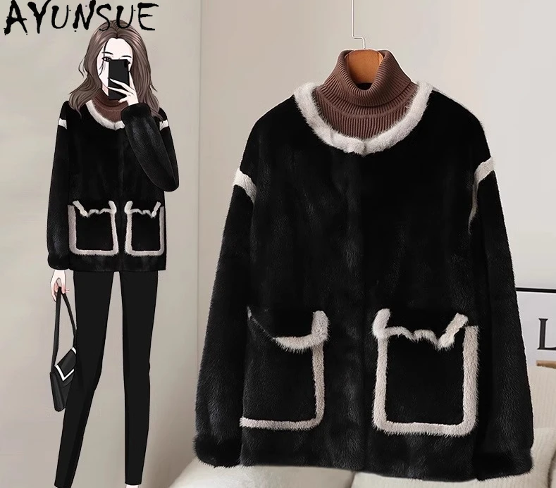 

AYUNSUE Natural Mink Fur Coat Women Clothes Luxury Real Fur Coats Woman Whole Mink New in Coats Winter Jacket 2025 Шуба Женская
