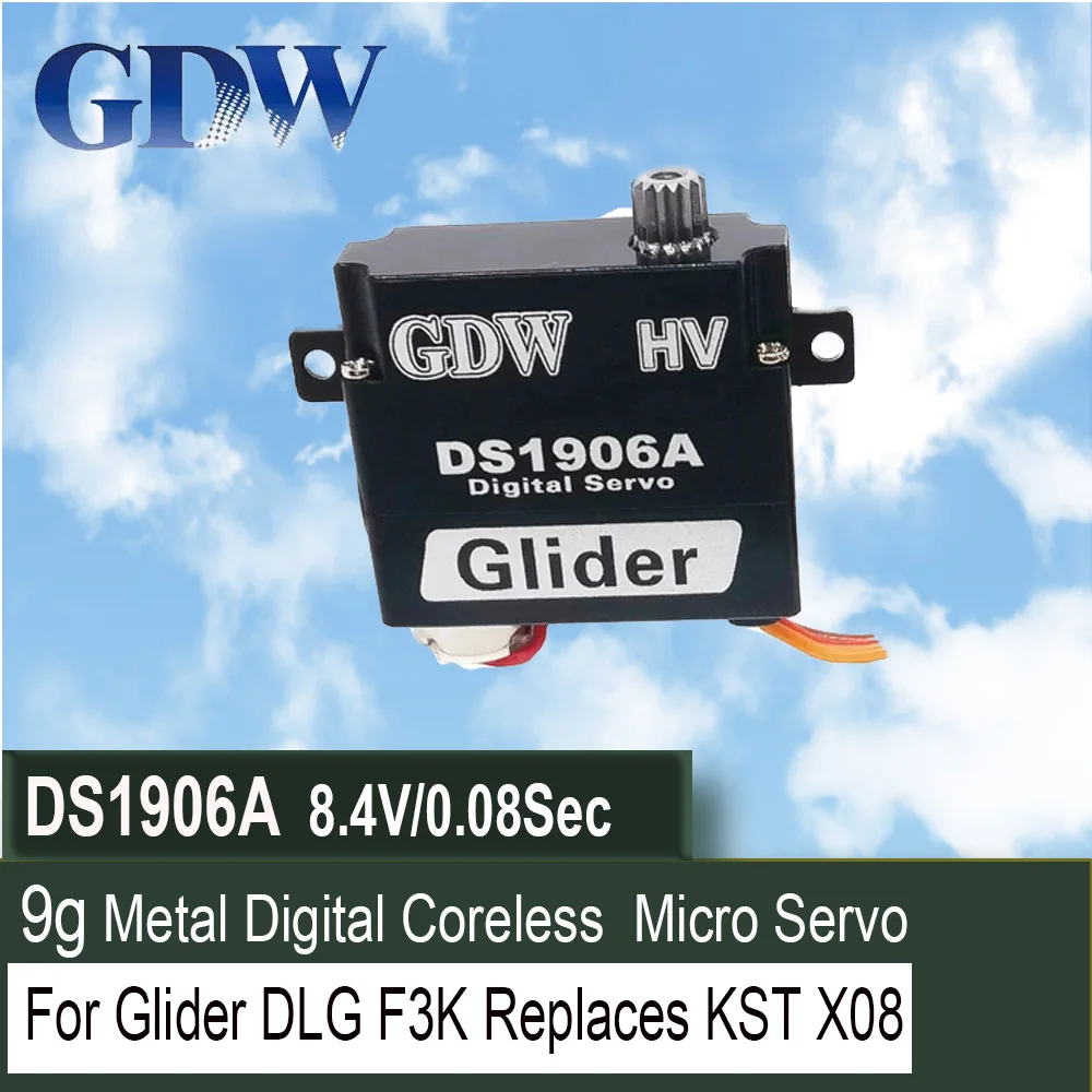 GDW RC Aircraft Servo DS1906A 2.2kg 0.07 Sec Glider DLG F3K High Speed Full Metal Digital Mini Steering Gear 8g Replaces KST X08