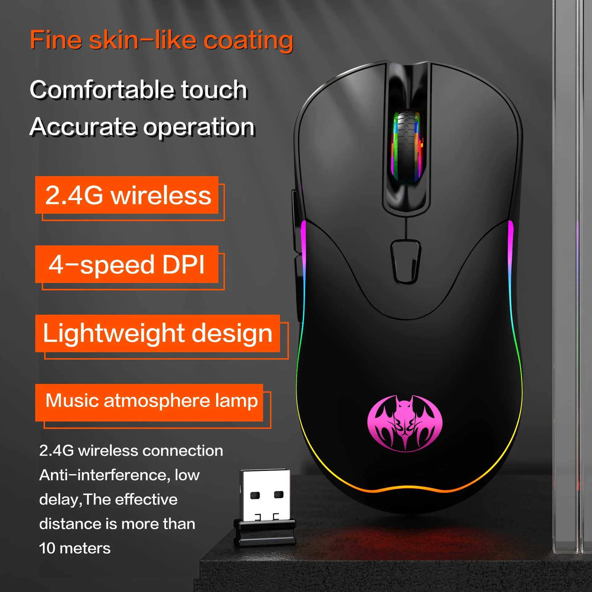 2.4G Mouse/Rechargeable Battery Colorful Light-Up Wireless Charging Mouse For Cross-Border Supply