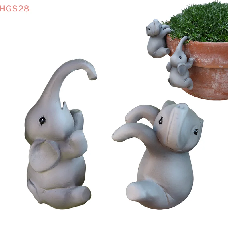 【HGS28】2 Pcs Elephant Flower Pot Pendant Climbing Elephant Statues Flower Pot Hugger Resin Hanging Figurine Planter Pot Decor