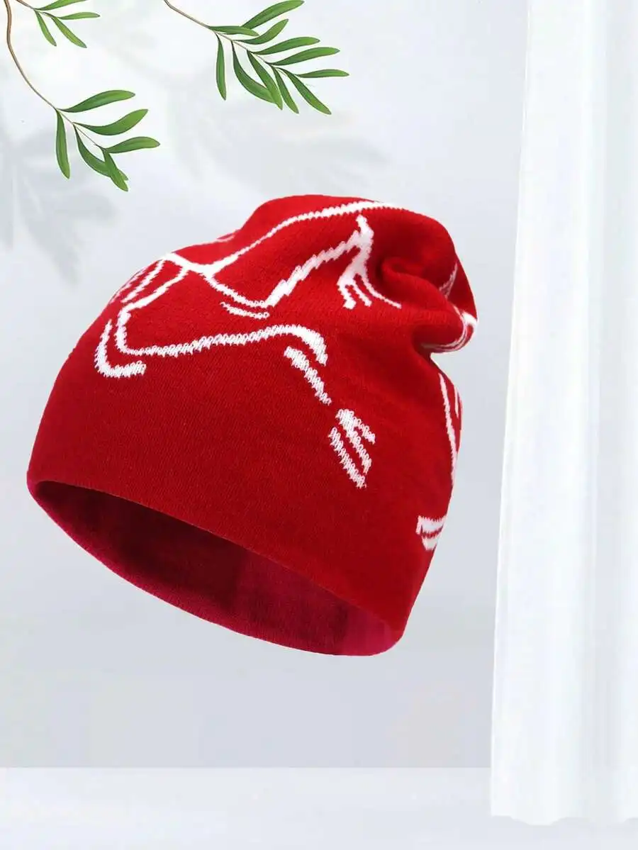Jacquard Knit Beanie Hat With Bird Skeleton Pattern Unisex Casual Acrylic Hat For All Seasons