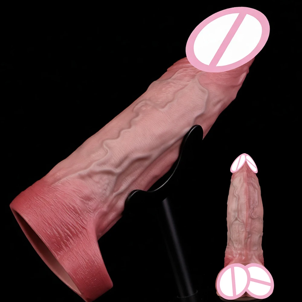 GBAR Ultra Realistic Penis Enlarger Sleeve Hollow Dildo Sheath Reusable Condom Sex Toys For Men Dick Enlargement Cock Cover