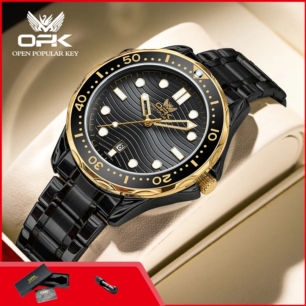 

OPK 8152 Classic Original Man Wristwatch Luminous Calendar Waterproof Steel Strap Business Quartz Men's Luxury Watches New