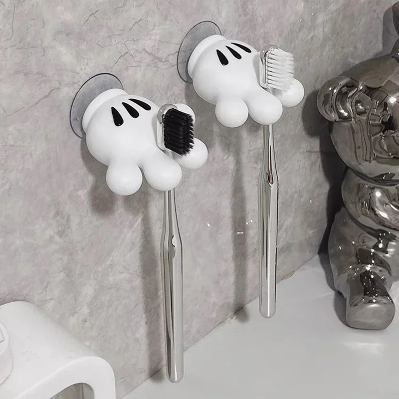 Cute Mickey Palm Toothbrush Holder Suction Cup Multi-Functional Towel Hook Data Cable Winder for Bathroom Organization
