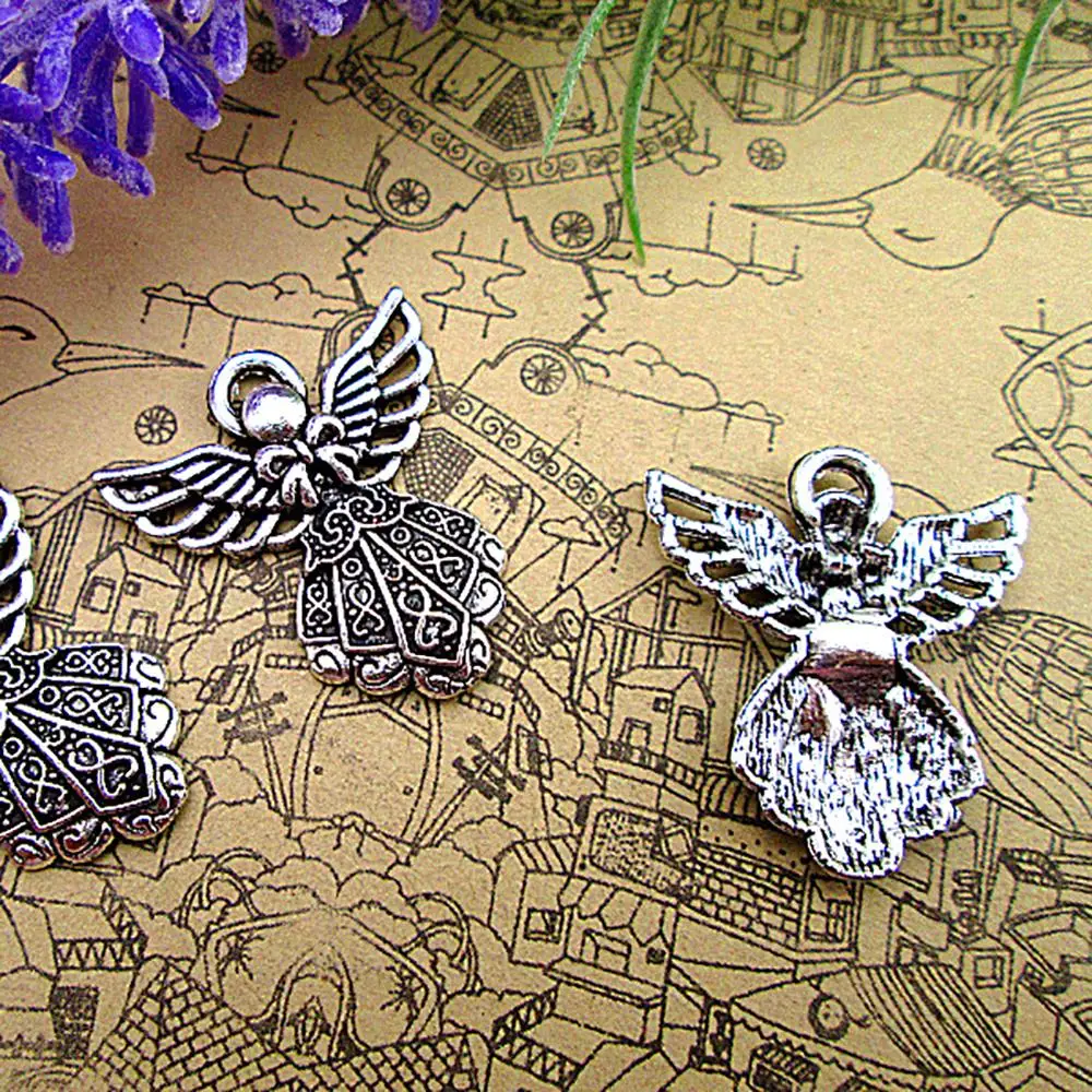 

60pcs--26x24mm Angel Charms For Jewelry Making Diy Findings Antique Silver Color Alloy Pendants