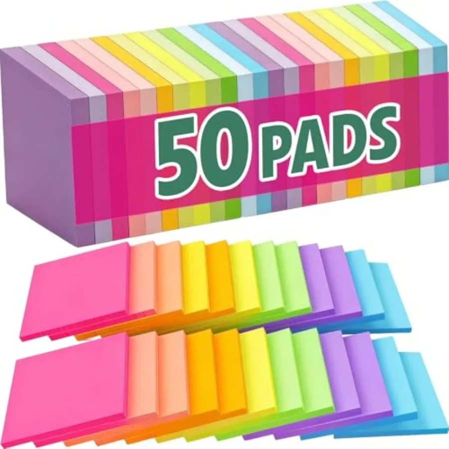 

Sticky Notes 3x3, Self-Stick Pads Bulk Bright Colors, School Supplies, Office Products, 50 Sheet/Pad