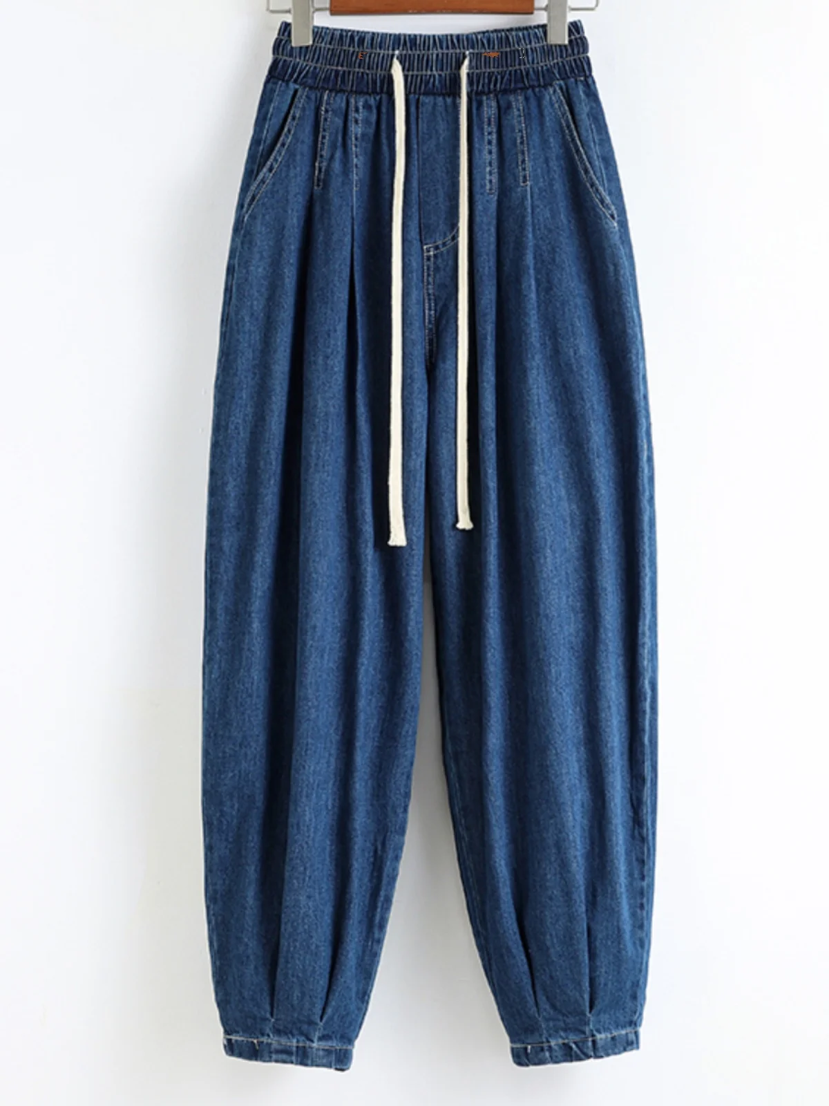 

Deep Blue Denim Dad Jeans Women's Spring New plus Size Harlan Lantern Pants Loose Fit High Waist Long Trousers