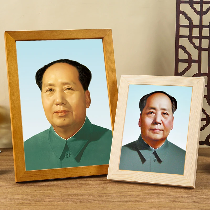 Portrait of Chairman Mao, solid wood frame decoration, hanging painting, portrait of the great Mao Zedong, home wall mural