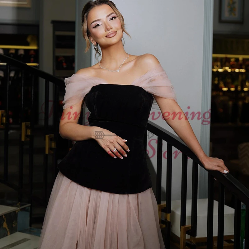 Thinyfull Formal A-Line Prom Evening Dresses Off The Shoulder Tulle Velvet Party Dress 2025 Night Cocktail Prom Gowns Plus Size