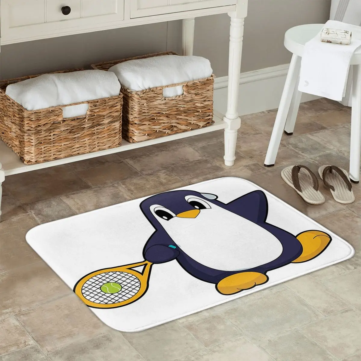 Penguin Tennis Tennis Racket Anti-slip Doormat Floor Mat Carpet Rug for Kitchen Entrance Home Bathroom Living room Footpad Mats