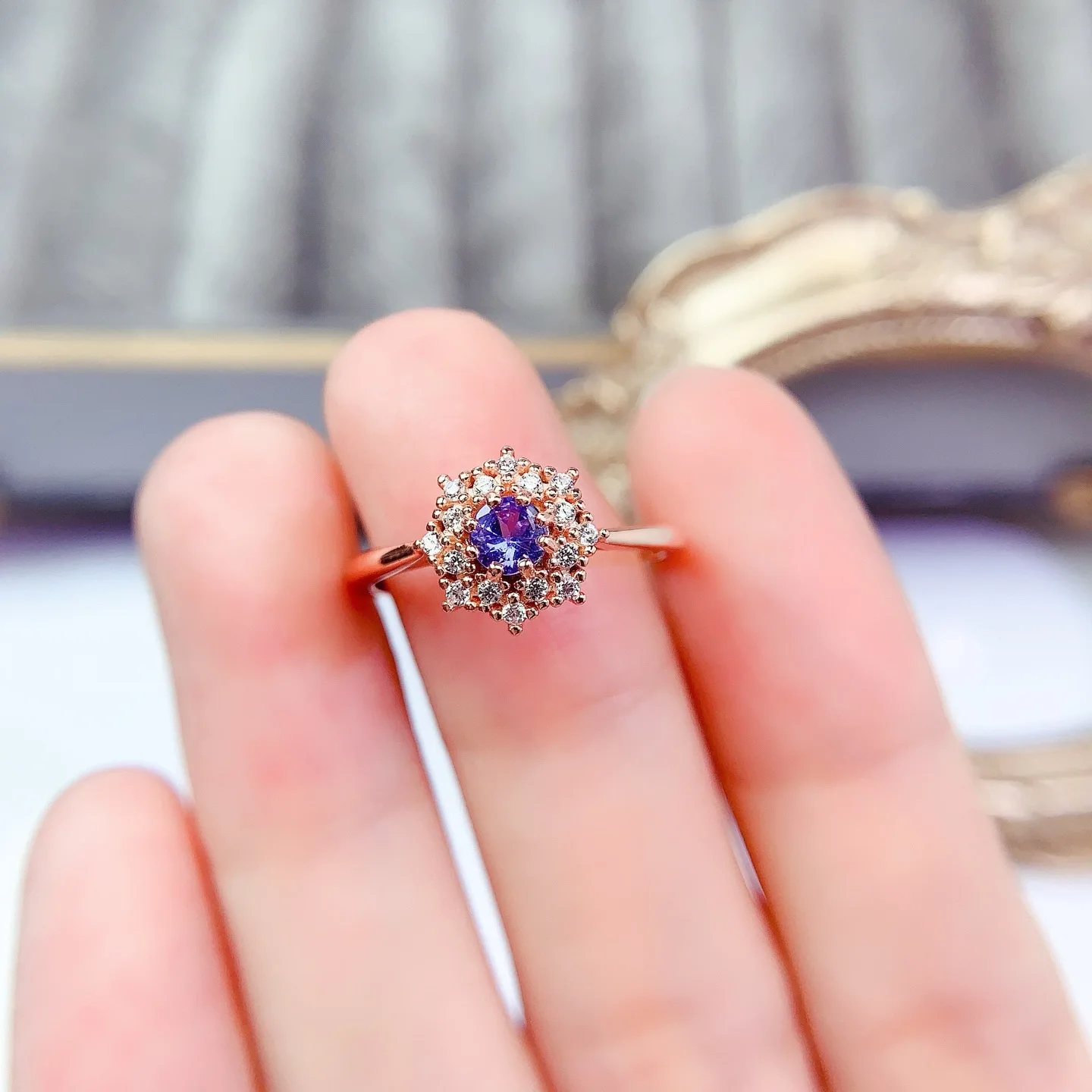 

4mm Natural Tanzanite Ring S925 Sterling Silver Certificate Flower Design Fine Fashion Charm Weddings Jewelry for Women FS