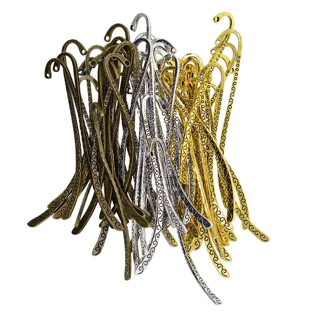 60 Pieces Bronze/Gold/ Colors Mixed Bookmark Hooks Beading Book Marks Jewelry Making Findings DIY Pendant Necklace Craft