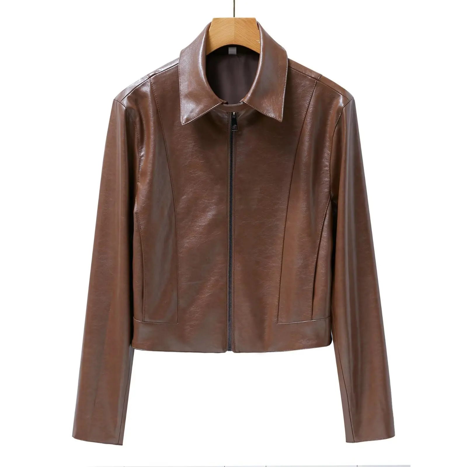 

Трансграничная коричневая кожаная куртка Jaet ort Casual Faion Cool с откидным воротником, женская верхняя одежда, осенний сезонный цвет, женское пальто
