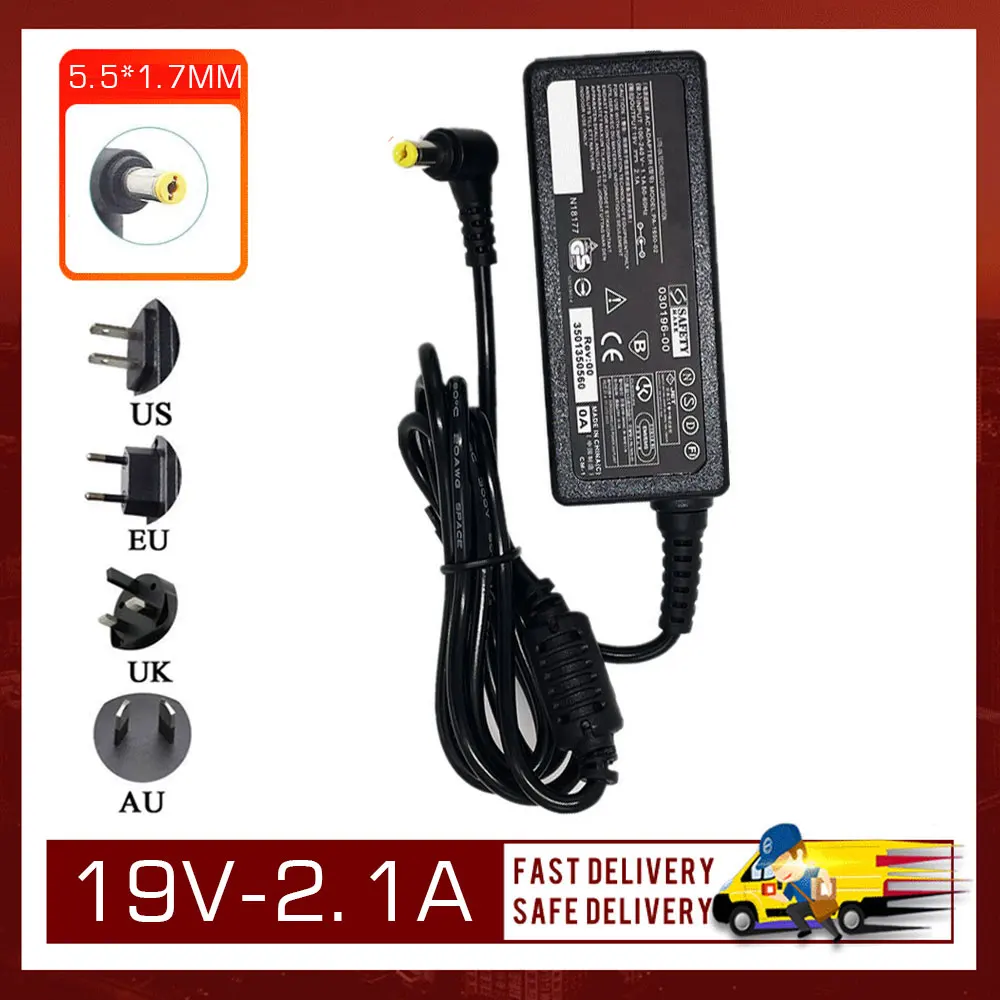 Adaptador de corriente CA de 19V, 2.1A, 40W, 5,5x1,7 MM, compatible con portátil Acer, cargador de netbook