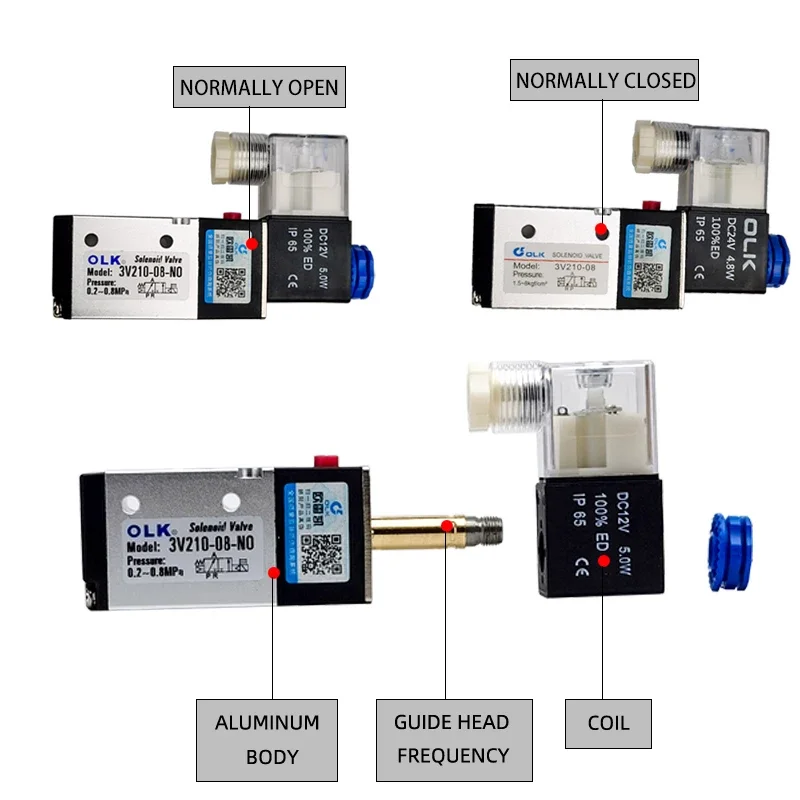 3V210-08 Pneumatic Electric Solenoid Valve 3 Way 2 Position Control Air Gas Magnetic Valve 12V 24V 220V Coil Volt Hose Fittings