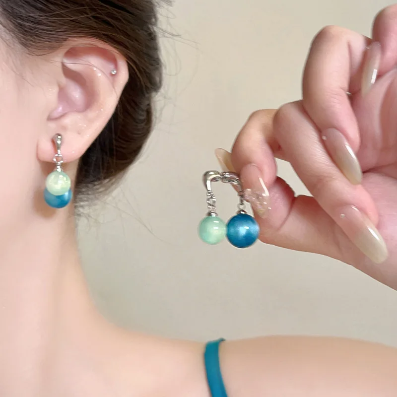 Designer Front-and-Back Large and Small Ball Earrings, Transparent Pendant Stud Earrings Suitable for Summer, Niche Light Luxury Ear Jewelry