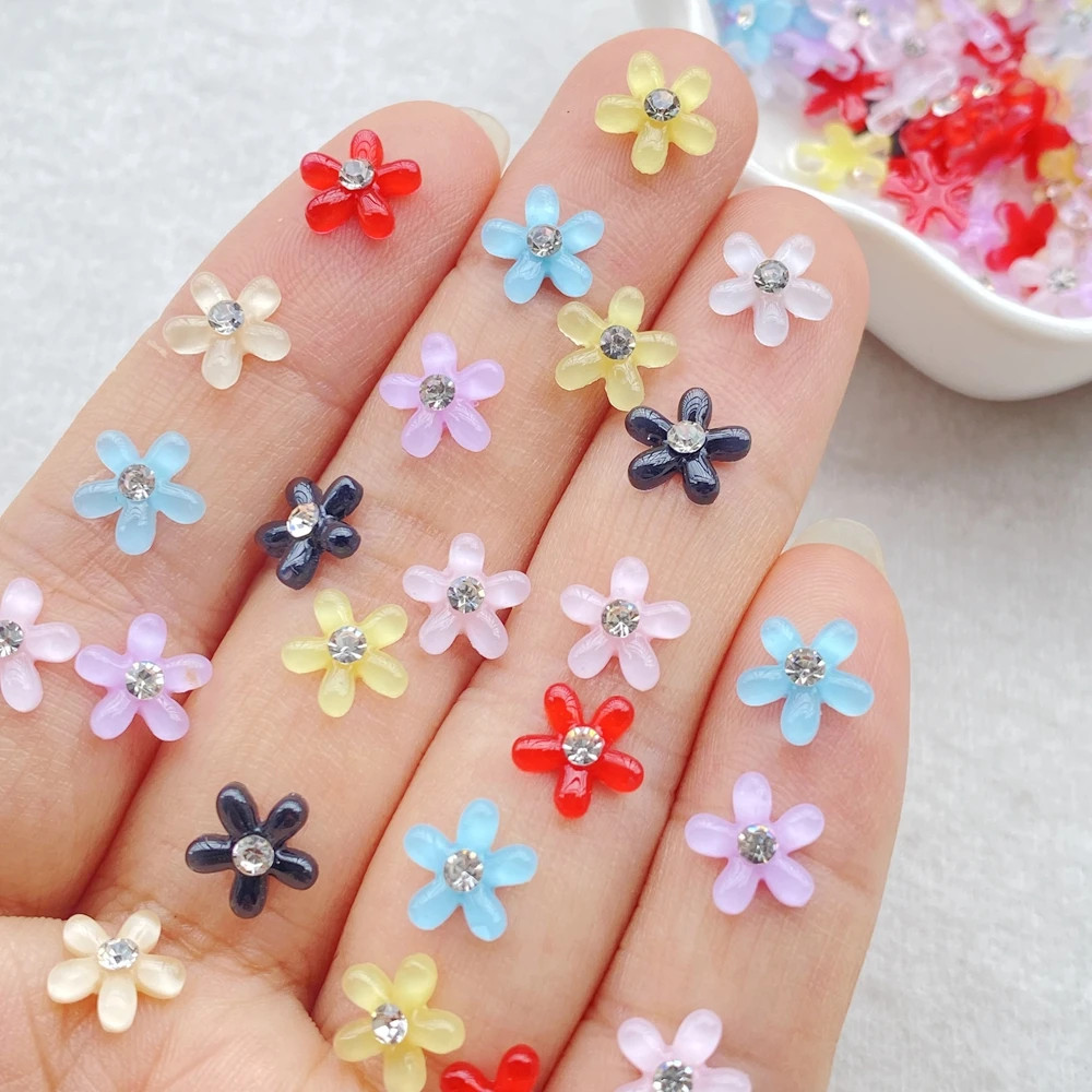 50 stuks hars schattige mini gekleurde kristallen bloemen nail art plaksteen strass beeldjes diy miniaturen plakboek decor ambachten