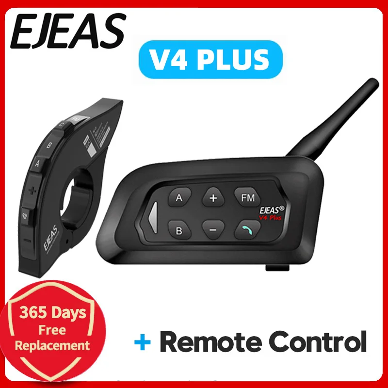 Ejeas V4 Plus Motorhelm Bluetooth Walkie Talkie 4 Rijders Afstand 1500 Meter Full Duplex Ip65 Waterdicht - afbeelding 1