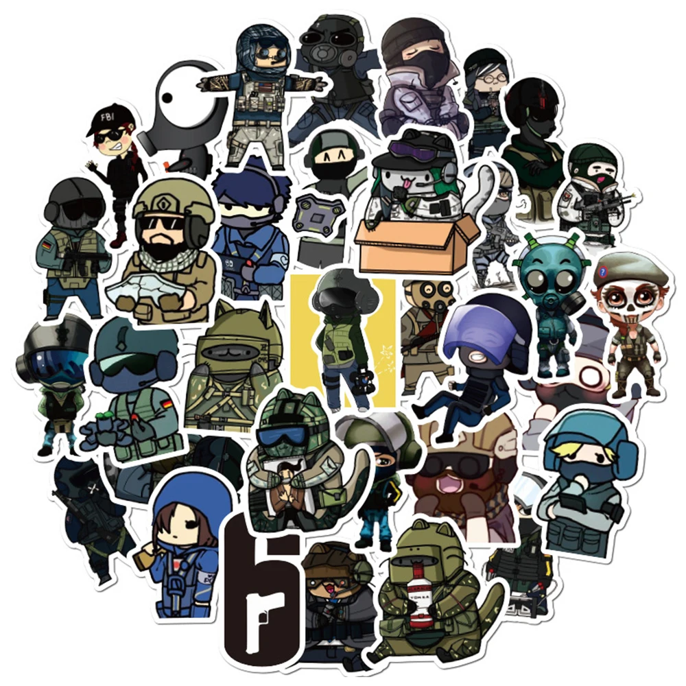 49PCS/Pack FPS Games Tom Clancy\'s Rainbow Six Siege Stickers For Computer Laptop Car Trunk Bike Waterproof Sticker Decal Kid To