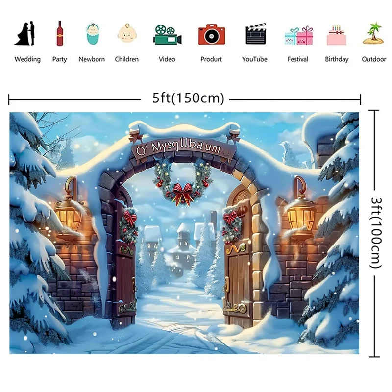 Mocsicka Photography Background Winter Christmas Small Town Xmas Tree Holiday Party Kids Family Photo Backdrops Studio