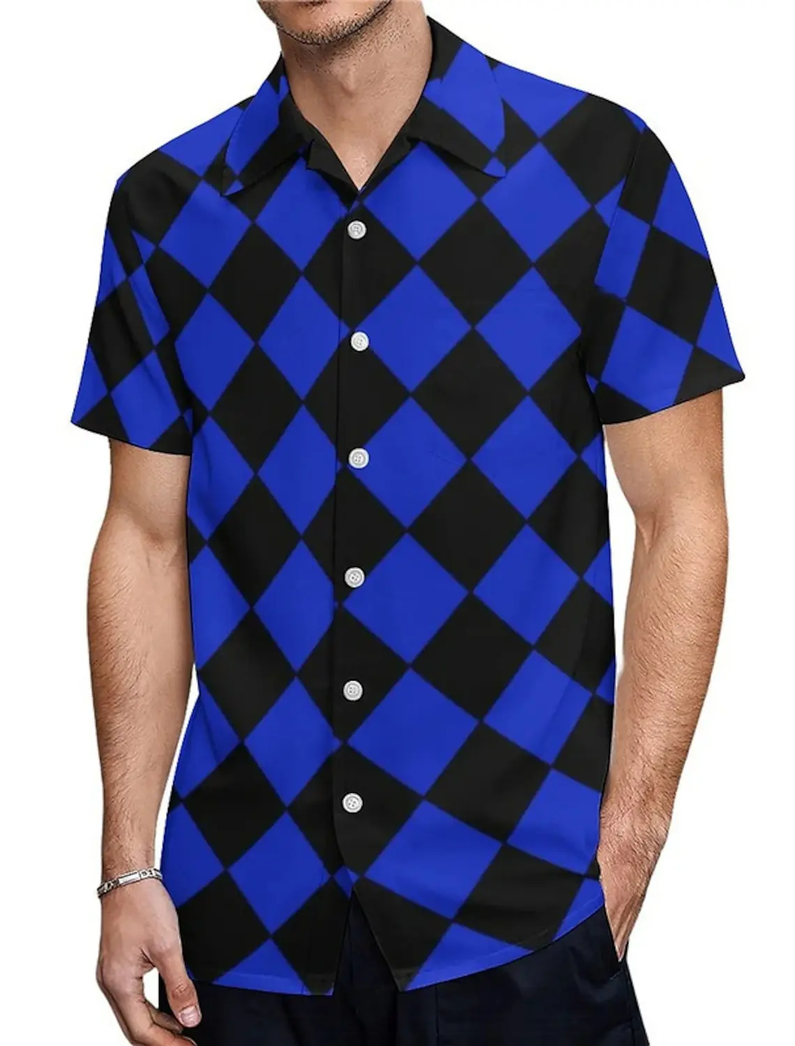 Camisa gráfica de celosía para hombre, ropa diaria para salir, fin de semana, manga corta, solapa, tela elástica de 4 vías, informal, Carnival Argyle