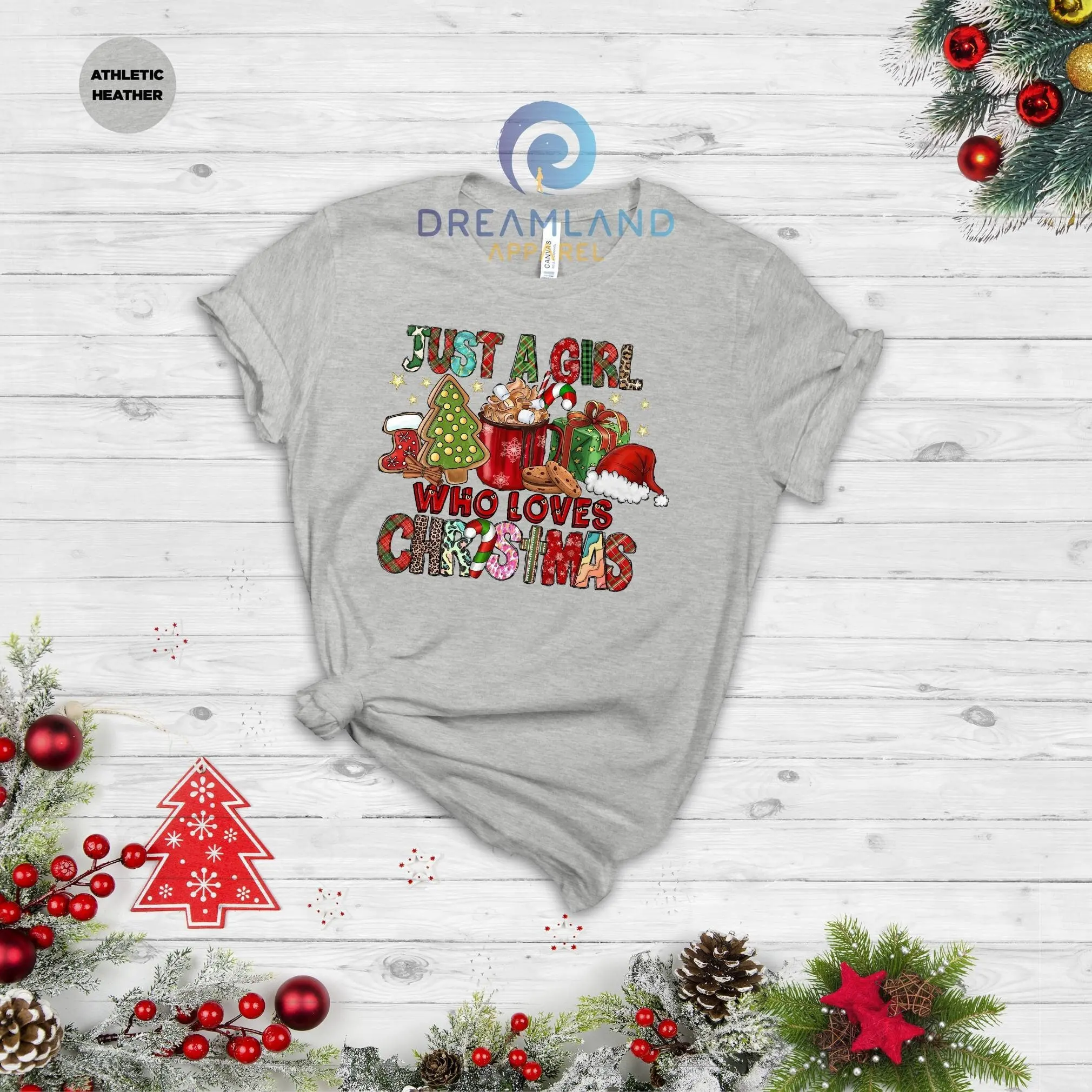 Just A Girl T shirt Love Christmas SweaT Drinking Cookie Tree Patterns