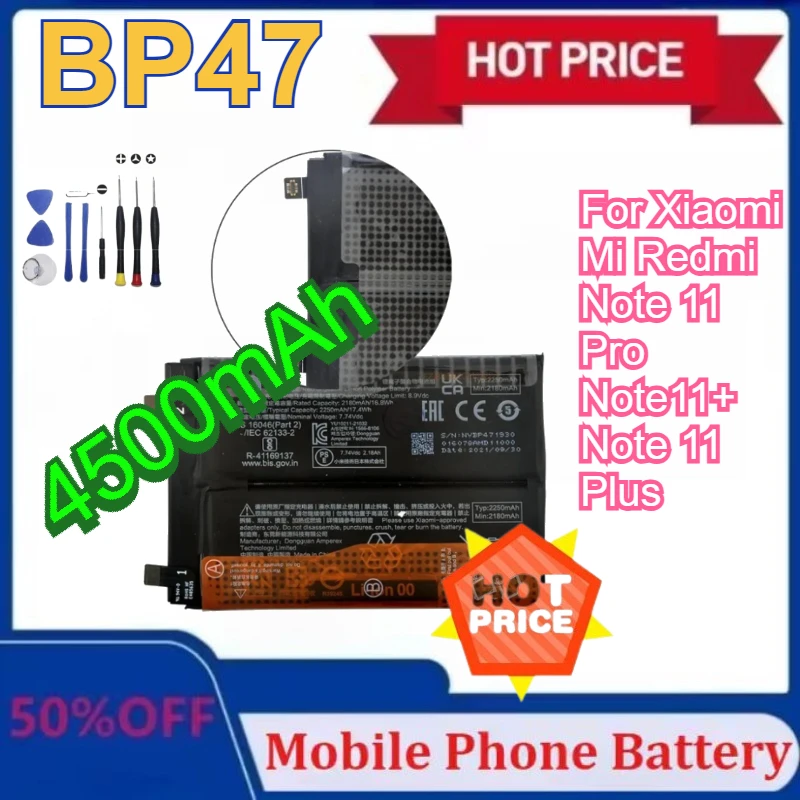 

Аккумулятор BP47 емкостью 4500 мАч для телефона Xiaomi Mi Redmi Note 11 Pro Note 11+ Note 11 Plus, аккумуляторы большой емкости с инструментами
