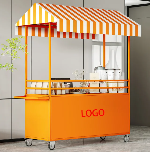 R*-Outdoor Movable Iron/Galvanized Steel Hotel Trolley Snack Beverage Display Cart