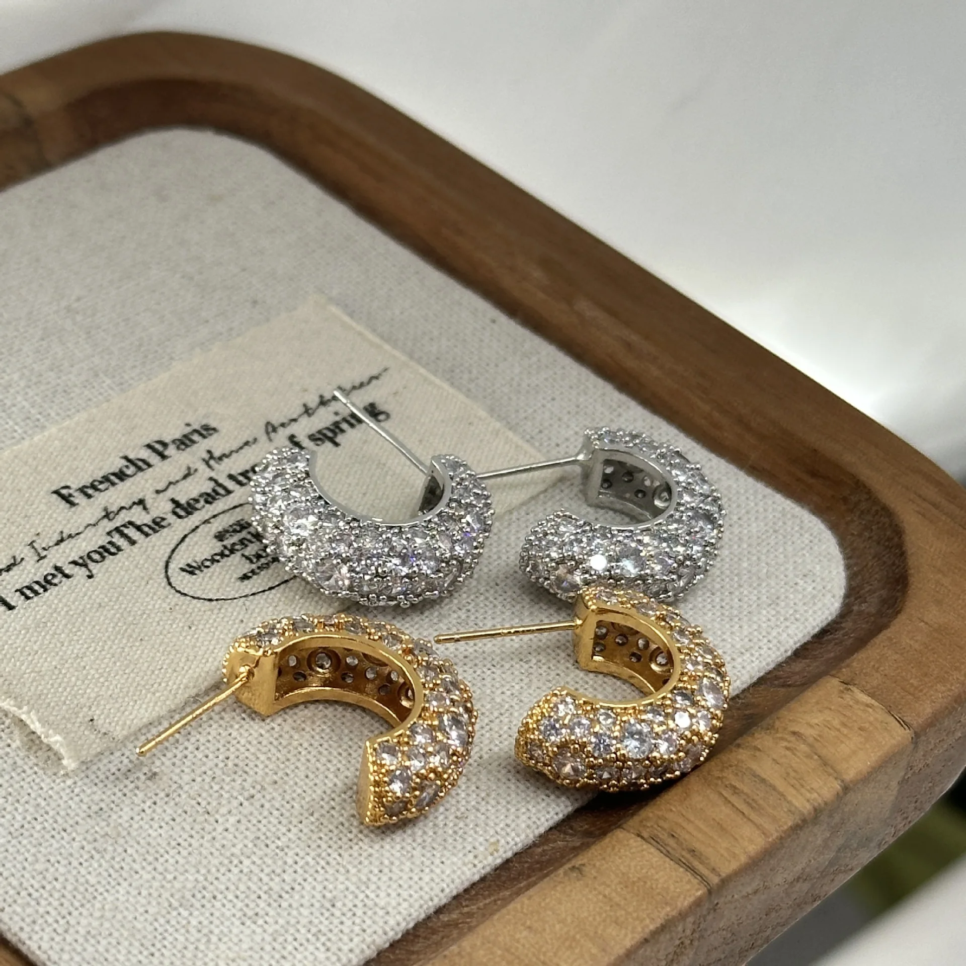 Micro Pave Luxury Cubic Zirconia Fashion C Shape Stud Earrings