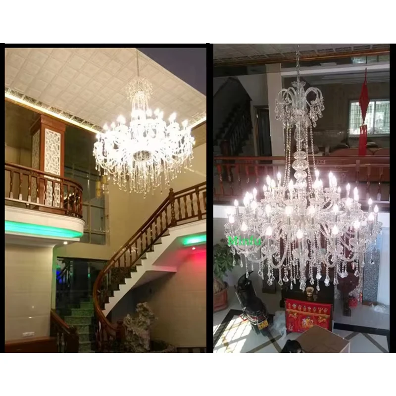 Led Ceiling Chandeliers Crystal Large Modern Lamp Living Room Glass Chandelier Lighting Hall Stairway White Silver image 6
