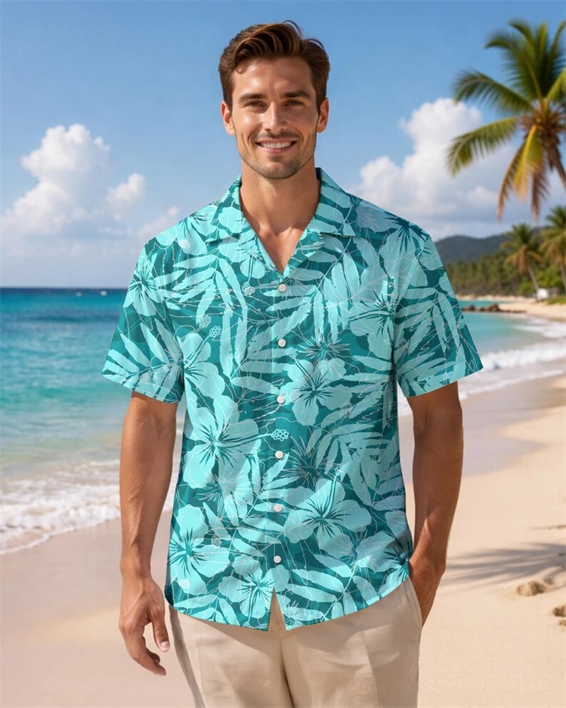 Camisas Florais Masculinas, Camisas Havaianas para Festas, Blusas Tropicais Estilo Cuba, Camisas de Praia com Flores, Camisas de Manga Curta Femininas