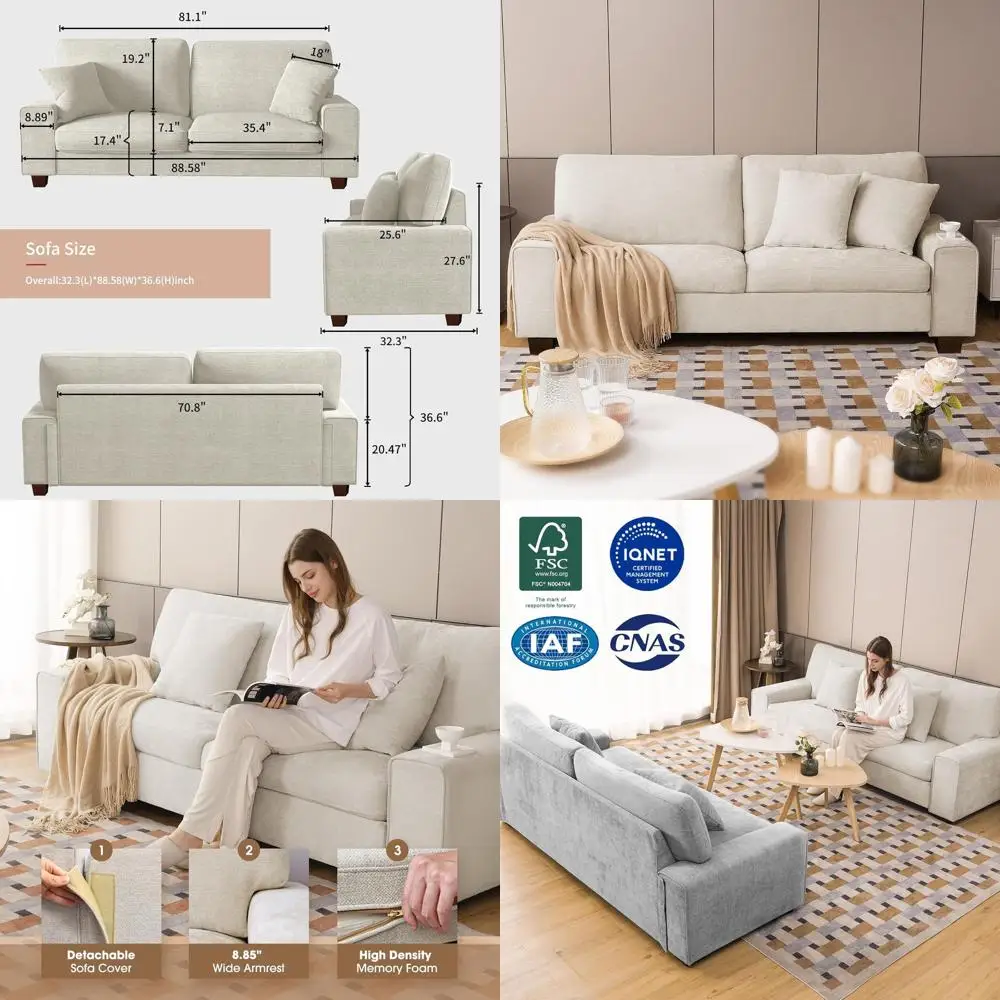 

Elegant Beige Chenille Loveseat Sofa with Removable Covers, Spring Cushions, Solid Wood Frame, Ideal for Small Spaces, Easy Asse