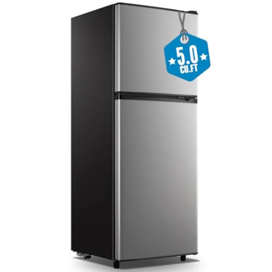 

Large Capacity 5.0 CU.FT Refrigerator with 2 Doors 7 Gear Mechanical Control Side Bottle Rack LED Light Perfect for Dorm Kitche