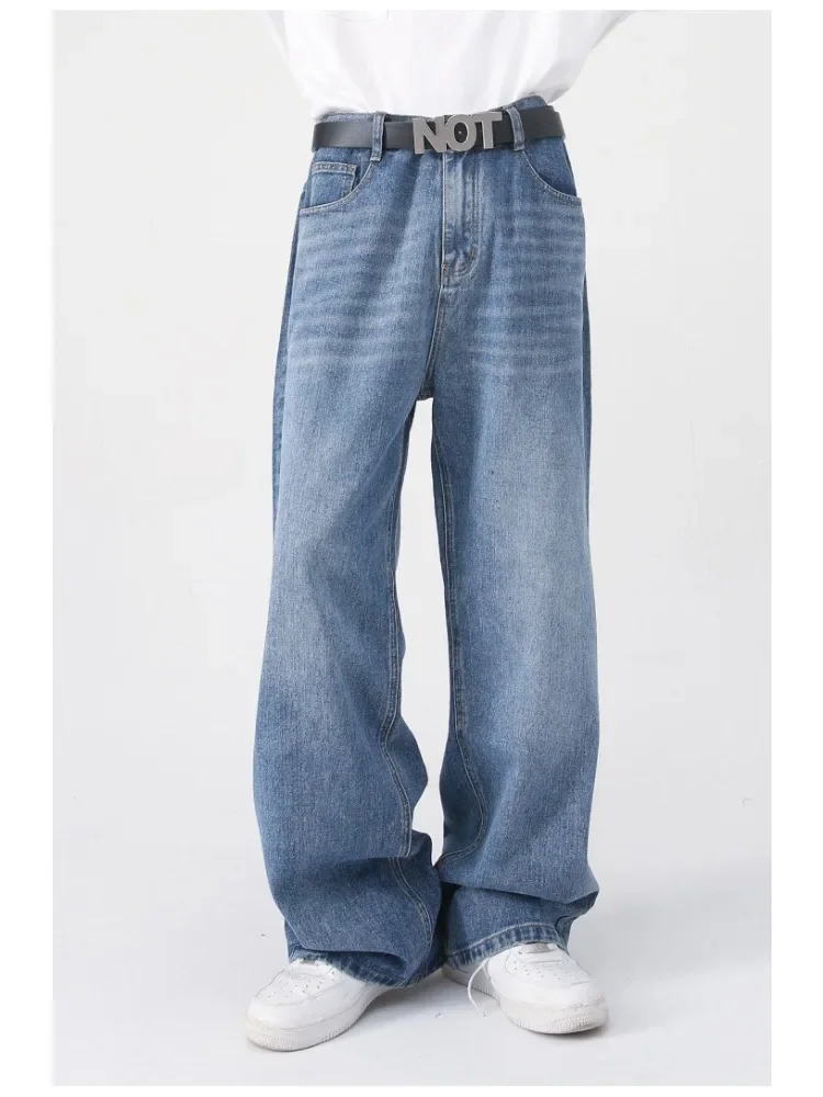 

Autumn Men Vintage Distressed Baggy Straight Jeans High Street Denim Pants Streetwear Trouser Blue Black Jeans for Men New