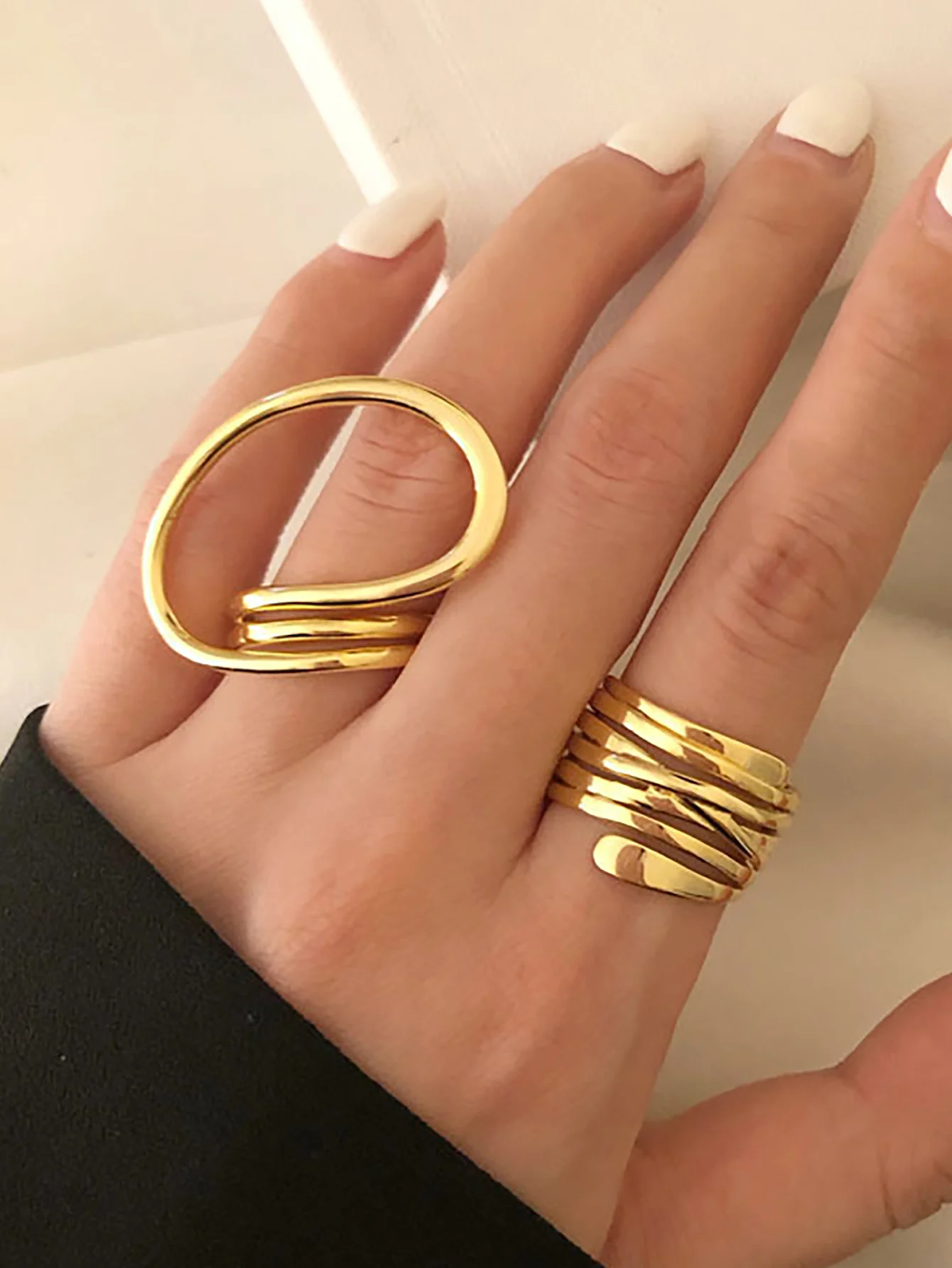 HUANZHI Geometric Irregular Rings for Women Two piece Set with Adjustable Opening New Simple Couple Alloy Jewelry Wholesale