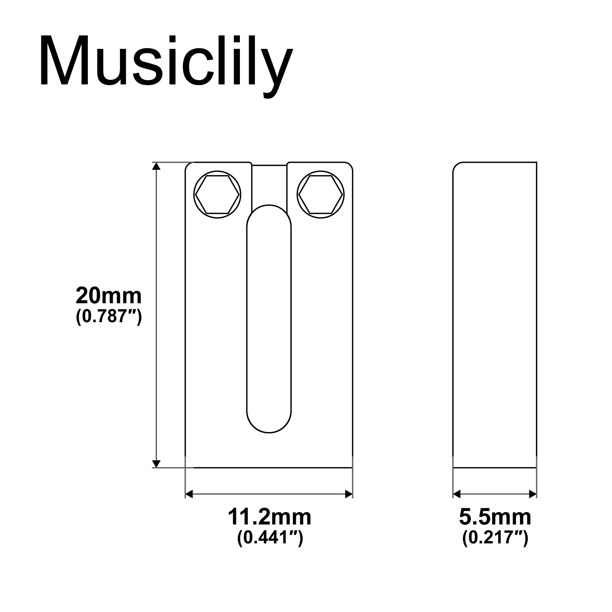 Musiclily Ultra 11.2mm Modern Style Rectangle Full Solid Brass Saddles for Vintage ST Style Electric Guitar (Set of 6)
