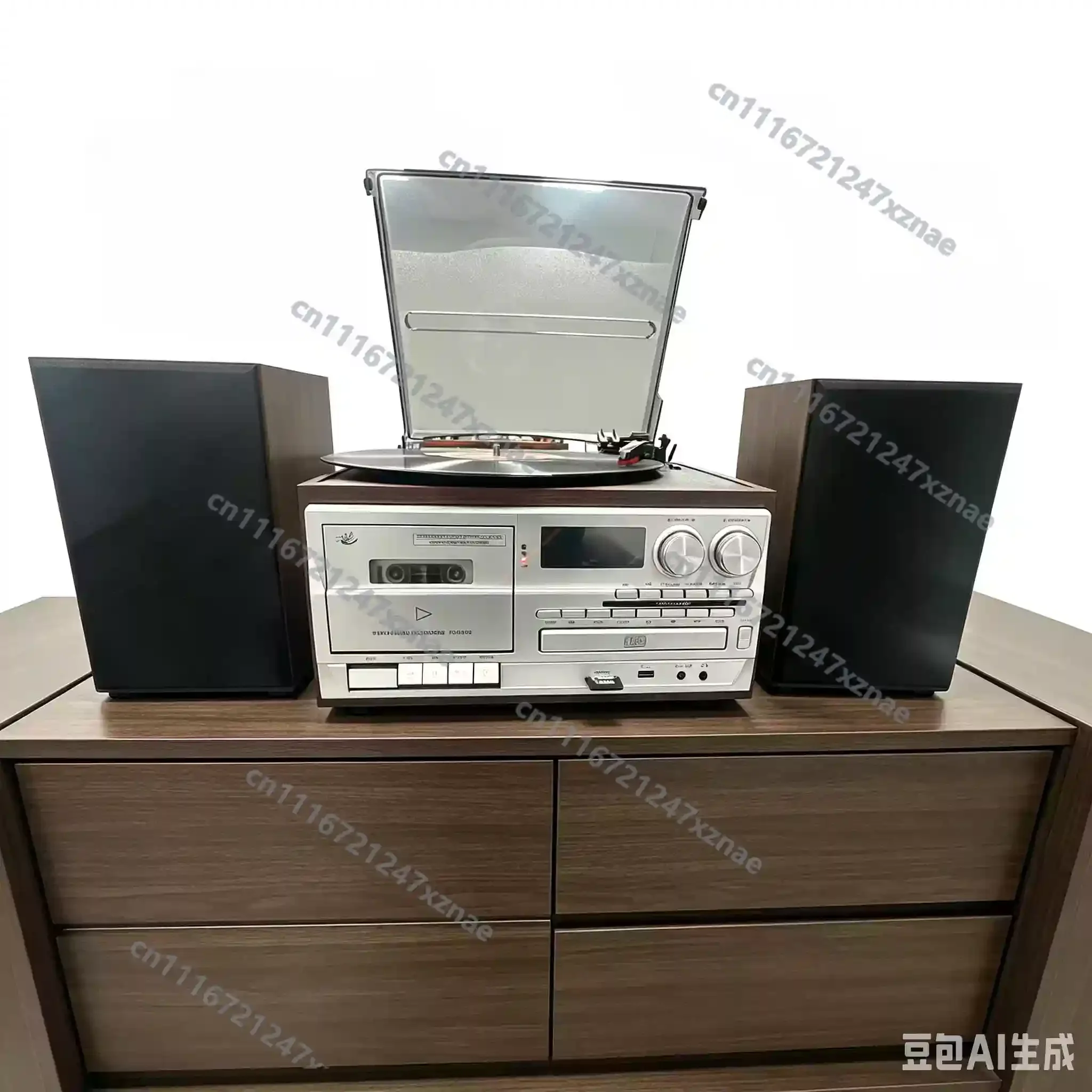 Retro Vinyl Record Player 3 Speed Turntable Bluetooth CD Cassette USB FM Radio Built in Speakers Vintage Music Center