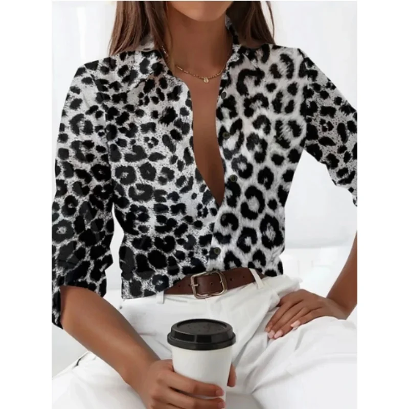 2024 New Leopard Print Pattern Long Sleeve Shirt For Womens Loose Casual shirt Top personalized Street Trend style Ladies Blouse