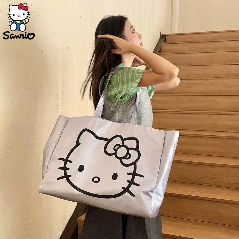 Sanrio Hello Kitty Tote Bag Y2k Hello Kitty Shoulder Bag Large Capacity Laser Bag Student School Bag Silver Travel Bag Gifts