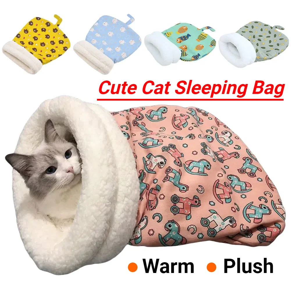 Cute Cartoon Cat Sleeping Bag Soft Plush Cat Bed Funny Tunnel Cat Nest Warm Cat Cave Bed for Indoor Puppy and Kitten