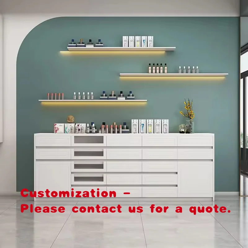 custom.Nail Art Display Cabinet Wall-mounted Storage Unit with Color Board Side and Floor Cabinets Nail Polish
