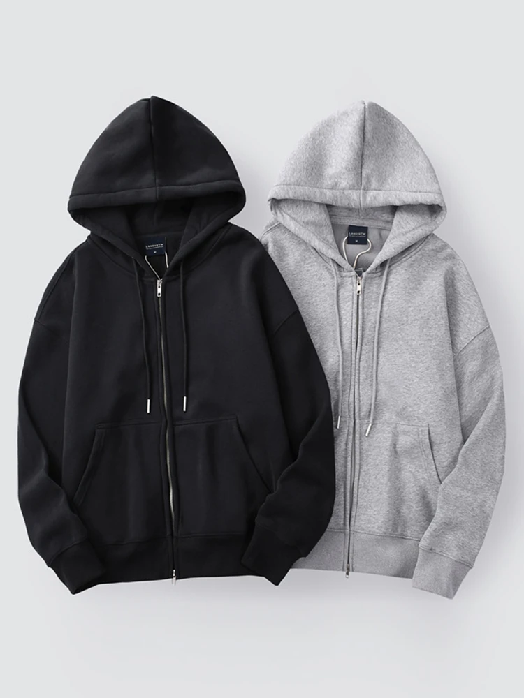 

Heavyweight Hooded Zipper Sweatirt Men's Autumn Winter Fce Jaet Open Cardigan Outerwear Casual Loose Fit Cotton Polyester